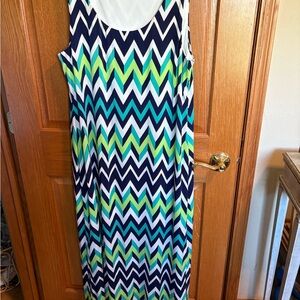 Jessica Howard Chevron Maxi Dress in Navy, White, Teal, Lime